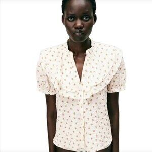 Zara Floral Print Ruffled Blouse, Size Small NEW WITH TAG!